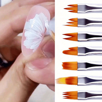TEMU 8pcs Nail Brush Set - Gradient And , Pink Handle, Acrylic French Manicure Tools