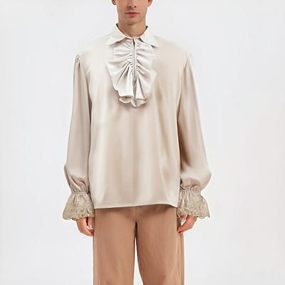 Retrò Vintage Vittoriano Medievale Blusa / Camicia Costume Cosplay Mascherata Vampiro Con Volant Costume Per uomo Costumi da pirata Fantasia Reale Halloween Carnevale Mascherata Evento / Festa Adulti