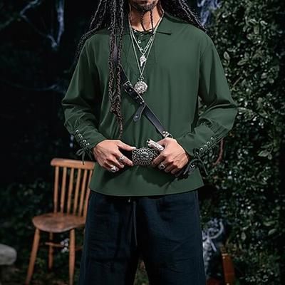 Punk Gotico Medievale Rinascimento Blusa / Camicia Costume Cosplay Tunica Guerriero Cavaliere Vichingo Cavaliere Celtico Ranger Coulisse Tinta unita Costume Per uomo Celtico Costumi da pirata