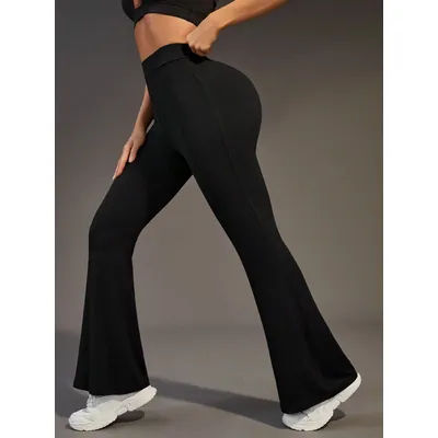 Sexy slim fit flared pants with cross waisted leggings for women, seamless gym running, cycling, knitting, yoga, stretch, hip li