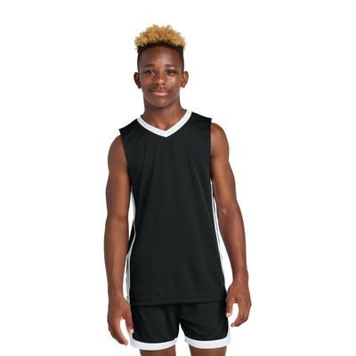 Sport-Tek YST900 Athletic Youth Rival Basketball Rev Jersey T-Shirt in Black/White size Large | Polyester