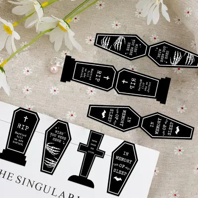 4pcs Gothic Tombstone Magnetic Bookmarks With Phrase Designs - Cool Magnetic Bookmark - Perfect for Book Lovers, Teachers