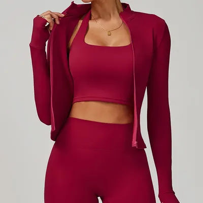 Yoga Long Sleeve Women Sports Zipper Jacket Fitness Yoga Shirt Slim Fit Gym Top Activewear Running Coats Workout Cycling Clothes