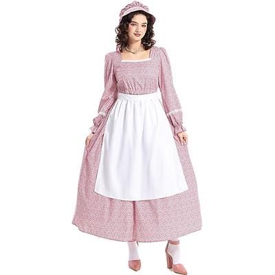 250° anniversario USA 19° secolo anni 1800 Costume Cosplay Abito da prateria Set cuffia e grembiule Ragazza pioniera Coloniale Pioniere Guerra rivoluzionaria Floreale Costume Per donna Halloween