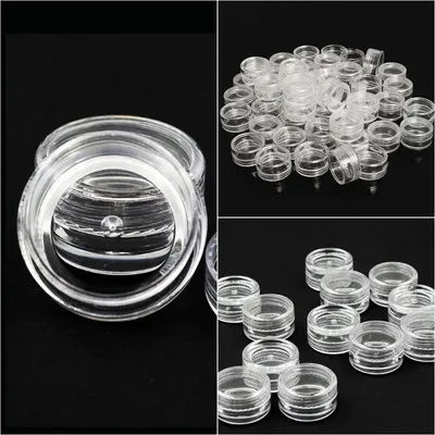 50Pcs Makeup Organizer Boxes Clear Plastic Jewelry Bead Storage Box Portable Small Round Cosmetic Container Jars 2.5ML