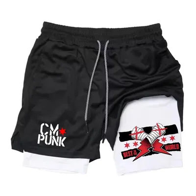 2025 2 in 1 Men's Running Shorts with Mobile Pocket Towel Loop Fitness Performance Sports New WWE Fighting RL0346