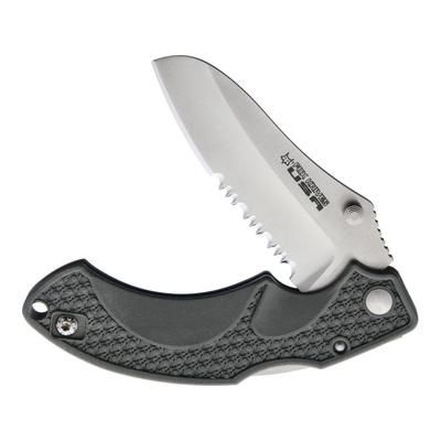 Fox Vitale Lockback Gray Folding Knife 3.5" satin finish partially serrated 154CM stainle Gray textured ABS handle 01FX296