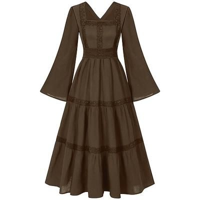 Elegante Medievale Rinascimento Abito da cocktail Vichingo Elfico Tinta unica Costume Per donna Celtico Costumi da pirata Fantasia Halloween Carnevale Mascherata Carnevale Halloween Mascherata Adulti