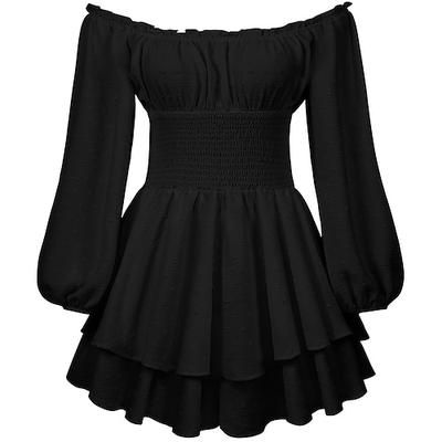 Retrò Vintage Medievale Rinascimento Mini Vestito Vestito Svasato Manica a Palloncino Elfico Senza spalline Ispirato alla Reggenza Tinta unica Costume Per donna Fantasia Vacanza Casual Quotidiano LARP