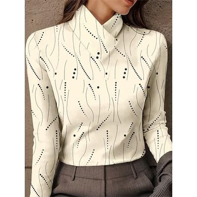 Tunica donna grafica geometrica astratta elegante vintage elegante manica lunga alto collo top regolari quotidiani rosa blu avorio autunno inverno prefal