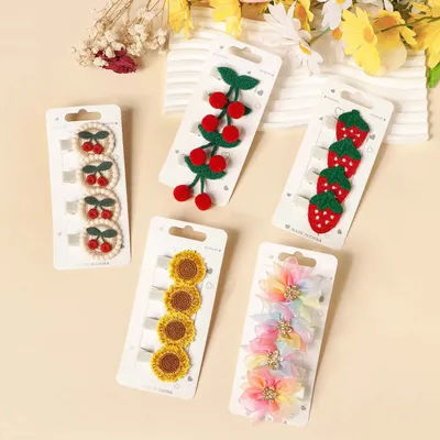 4Pcs Imitation Fruit Flower Cloth Clip Cute Sweet Daily Hair Accessories For Children Girl Fashion Photo Bangs Hair Clip Gift