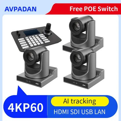 4k60fps 1-3pcs NDI PTZ Camera 12X 20X Zoom Live Streaming POE Cam and 1PCS PTZ Camera Controller for Video Conference
