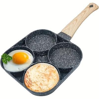 padella antiaderente per uova, padella a 4 fori con manico, multifunzionale, manico in legno, pietra medica, pentole antiaderenti per frittata, padella