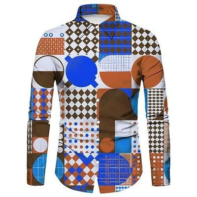 Retrò Vintage Anni '70 Camicia Disco Geometrico Psichedelico Costume Per uomo Halloween Carnevale Festival Musicale Parata dell'Orgoglio Festa a tema retrò Adulti Camicia