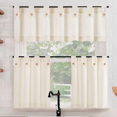 Wide Width Wythe Tiered Pair Valance Collection by BrylaneHome in Cream (Size 54" W 24" L)