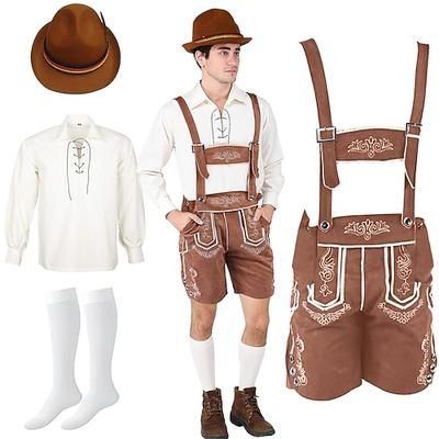 Oktoberfest Lederhosen Camicia Cappello alpino Bavarese Tedesco Prati Per uomo Carnevale Feste Festa della birra Panno in stile tradizionale Completi