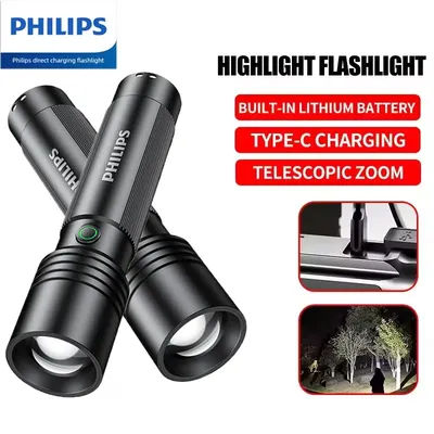 Philips lampe de poche Super lumineuse gamme Zoom LED Rechargeable longue portée torche tactique extérieure étanche Camping pêche lanterne