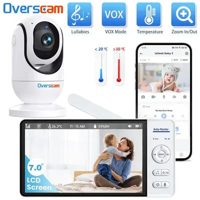 7" Inch Screen 720P HD Display IPS Video Baby Monitor Support VOX Mode 24 Hour Battery Life 1000ft Range Split mode Babyphone