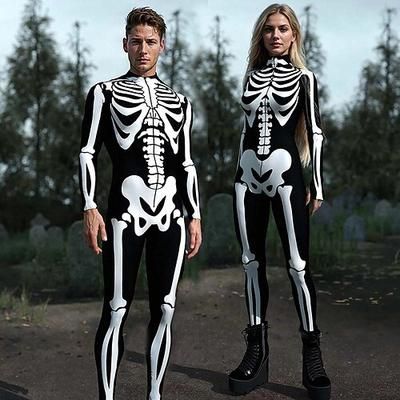 Carnevale 2026 Teschio Scheletro Body Costumi di Gruppo per Coppie di Halloween Catsuit a Corpo Intero Costume Spaventoso Adulti Bambini Tutti Halloween Carnevale Giorno della morte Club Feste