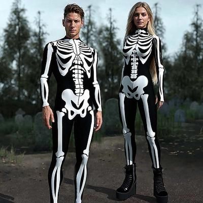 Carnevale 2026 Teschio Scheletro Body Costumi di Gruppo per Coppie di Halloween Catsuit a Corpo Intero Costume Spaventoso Adulti Bambini Tutti Halloween Carnevale Giorno della morte Club Feste