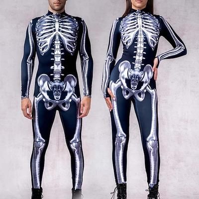 Carnevale 2026 Teschio Scheletro Body Costumi di Gruppo per Coppie di Halloween Catsuit a Corpo Intero Costume Spaventoso Adulti Bambini Tutti Halloween Carnevale Giorno della morte Club Feste