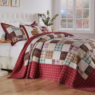 Oxford Reversible Cotton-Rich Bedspread Set by BrylaneHome in Red (Size QUEEN)