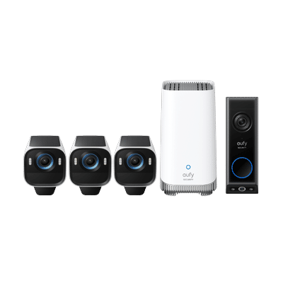 eufyCam S3 Pro 3-Cam Kit + Video Doorbell E340 (Battery Powered) White
