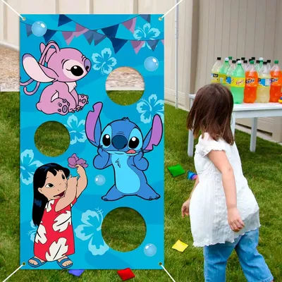 Lilo Stitch Toss Party Games Hanging Banner Outdoor Throwing Game Backdrop Children Birthday Party Background