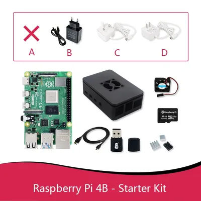 Raspberry Pi 4 Model B Starter Kit Pi 4B Board RAM1GB 2GB 4GB 8GB (Case+Fan+SD Card+Power Supply+Micro Cable) Faster Than 3B+