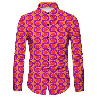 Retrò Vintage Anni '70 Camicia Disco Geometrico Psichedelico Costume Per uomo Halloween Carnevale Festival Musicale Parata dell'Orgoglio Festa a tema retrò Adulti Camicia