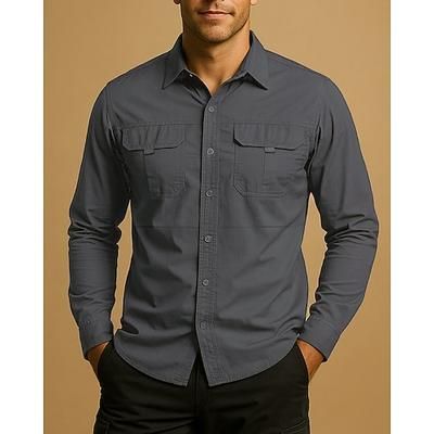 Per uomo camicia cargo Camicia da escursionismo Camicia militare Manica Lunga Collo ripiegato Maglietta Top Esterno Asciugatura Rapida Leggero Traspirante Cotone Nero Verde militare Cachi Caccia