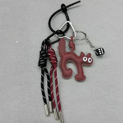 Classic Cute PU Leather Cat Shape Keychain Pendant Lovely Car Key Ring Bag Charm Phone Pendant Trinket Key Ring Accessories