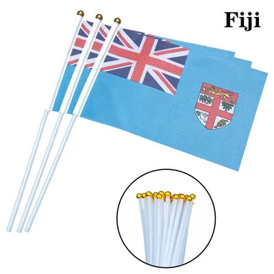 EOODLOVE 14 * 21cm Fiji Handheld Plastic Stick Flag Outdoor Celebration Event Fiji Small Size Flag