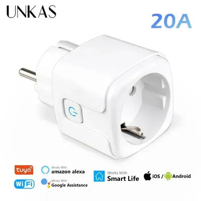 UNKAS 20A EU Smart Plug Tuya Wifi Socket Voice Control Remote for Alexa Yandex Google Home Energy Monitoring Function