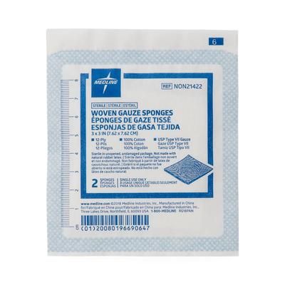 Medline Woven Sterile Gauze Sponges, 3" x 3", 12-Ply, 2/Pack, 2/PK (NON21422HHH)