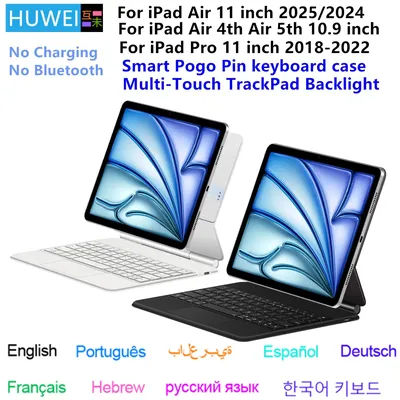 HUWEI Magic Keyboard Case for iPad Air 11 2025 M3 Air 11 M2 Air 4/5/6 10.9 Pro 11" Smart Pogo Pin Multi-Touch Backlight Keyboard