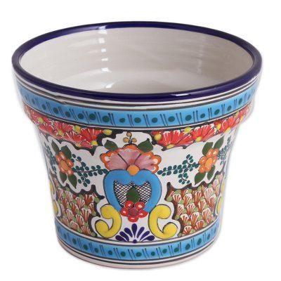 Marvelous Bouquet,'Talavera-Style Ceramic Flower Pot from Mexico'