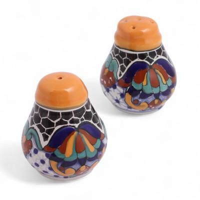 Zacatlan Flowers,'Hand-Painted Ceramic Salt and Pepper Shakers (Pair)'
