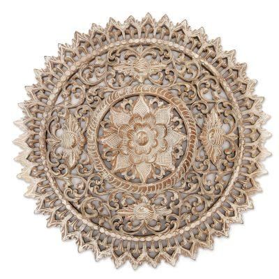 Focus on the Lotus,'Suar Wood Relief Panel with Lotus Motif'