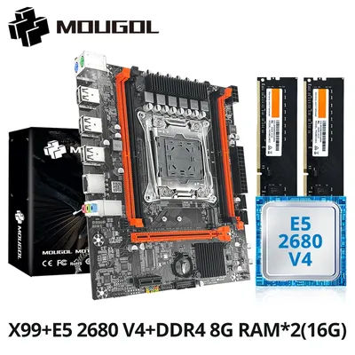 MOUGOL New X99 Motherboard Set with Intel Xeon E5 2680 V4 & DDR4 16G (8G*2) 2133MHz Dual Channel RAM M.2 NVME for Desktop Host