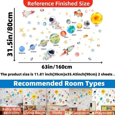 Solar System Kids Wall Stickers, Astronaut Stars Decals For Baby Boy Girl Room Bedroom Living Room Classroom Solar System