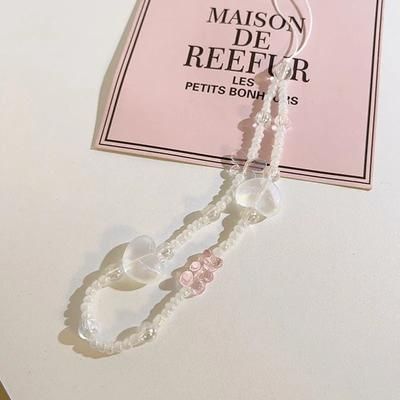 Sweet Pink Bear & Heart Strawberry Bow Phone Chain: Women's Acrylic Pearl Beaded Accessory 10