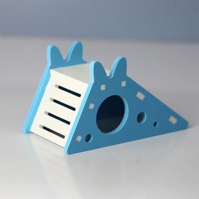 Wooden Cave Slide With Stairs Toy: Ideal Parrot Cage Accessory For Small Pets BLUE