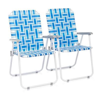 Folding Web Chair, Lightweight Beach, Lawn & Patio Chairs With Webbed Strap Design, Portable Outdoor Seating blue