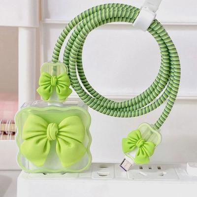Silicone Charger Protection Cover & Cable Management Set For IPhone green