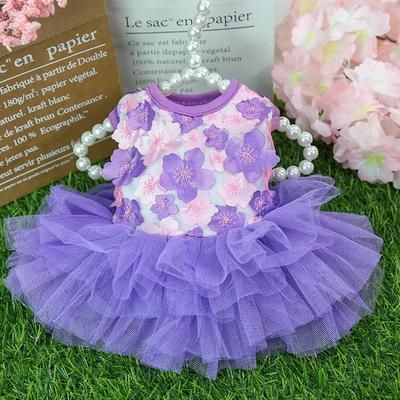Lace Chiffon Dress: Small Dog Flowers Fashion Party & Birthday Costume For Summer Events L 2