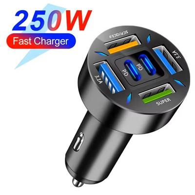 PD Car Charger With Digital Display And Multiple Ports 6 Port