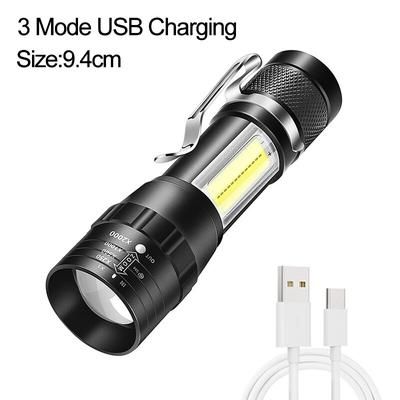 Mini USB Rechargeable LED Flashlight | Portable Long Range Zoom Torch Lamp With Clip For Outdoor Camping USB Charging