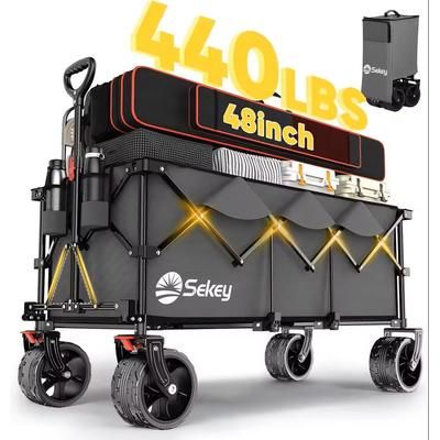 48 In Heavy Duty Collapsible Folding Wagon 440 Lbs Capacity Utility Cart grey
