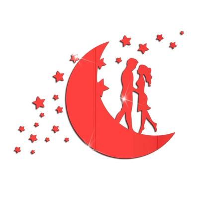 Valentine's Day Acrylic Mirror Stickers: Love Moon Couple DEcor 1